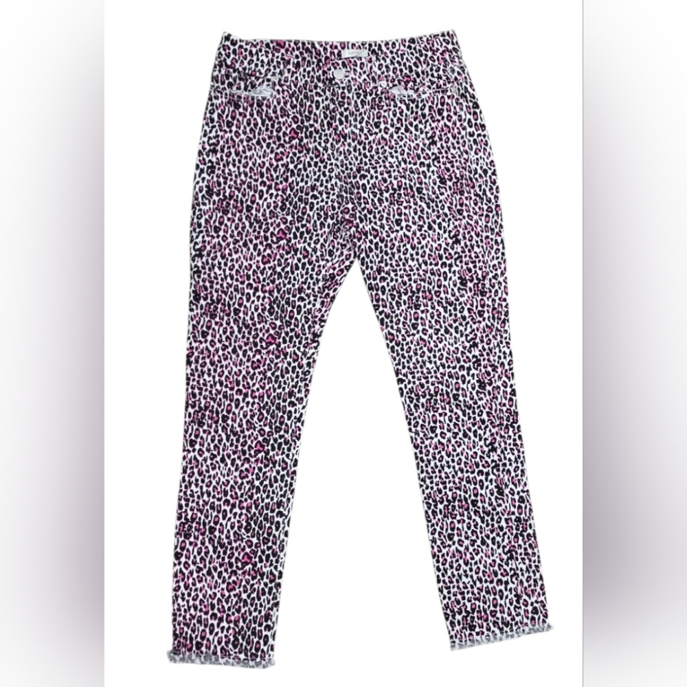 Tyler Boe Pink and Black Leopard Print Skinny Pants With Ragged Hem